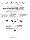 <div class=lightGallery-captions><p>Memoria y Balance General Mutua de Ceuta y del Norte de Marruecos</p><p>Portada de la Memoria y Balance General de Mutua de Ceuta y del Norte de Marruecos en el año 1957</p><h4>Material cedido por 115 - CESMA</h4><span>1957</span></div>